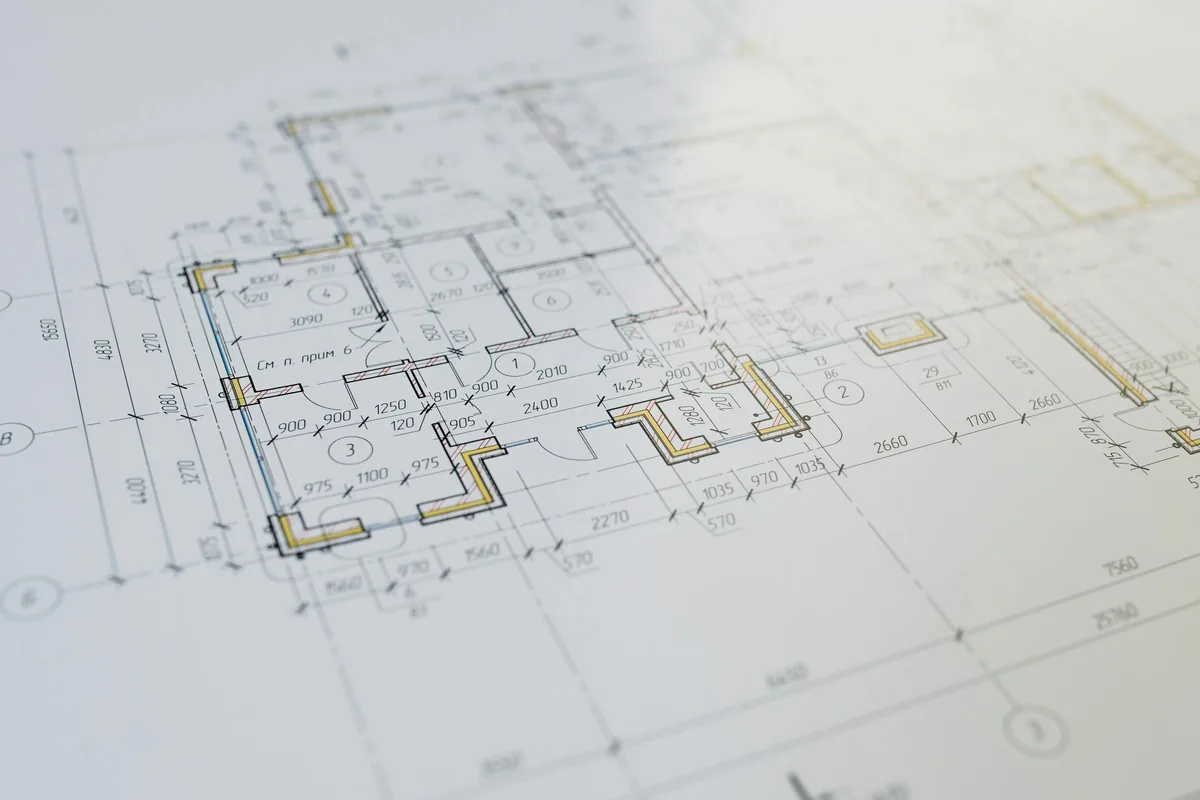 Plan d'architecte détaillé d'une villa, étape de conception du projet